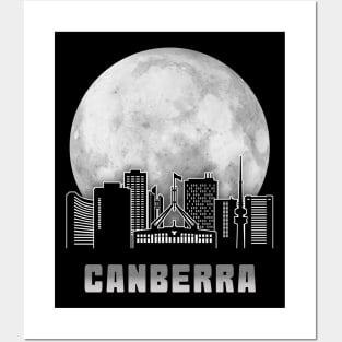 Canberra Australia Skyline Full Moon Posters and Art